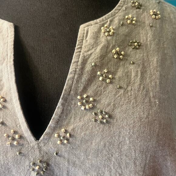 Y2K Linen Beaded Lagenlook Boho Tunic TopWomens Size 1X  Euro Summer Scandi - Picture 3 of 6